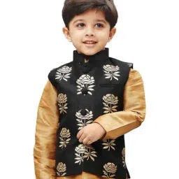 VASTRAMAY Kids Black & Golden Printed Nehru Jacket-image-49