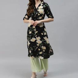 Ayaany Black Printed A Line Kurta-image-29