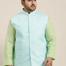 SOJANYA Turquoise Cotton Linen Comfort Fit Nehru Jacket-picture-13