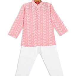 VASTRAMAY SISHU Pink & White Cotton Embroidered Kurta Set-image-12