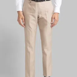 Park Avenue Beige Regular Fit Solid Trousers-image-17