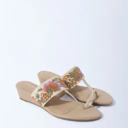 LUNA BLU by Westside Taupe Floral Embroidered Kolhapuri Wedge Sandals-picture-13