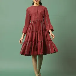aarke Ritu Kumar Maroon Embroidered Midi Dress-image-28