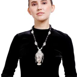 Imli Street Buddha Design Black & Silver Necklace-picture-18