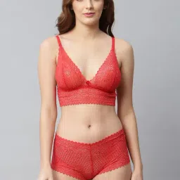 Cukoo Red Lace Full Coverage Bra & Panty Set-picture-1