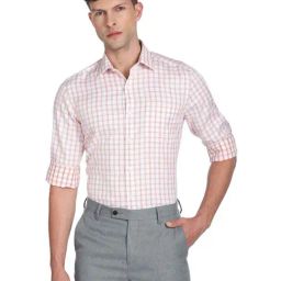 Arrow Orange Cotton Regular Fit Checks Shirt-picture-36