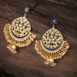 Zaveri Pearls Blue & Golden Alloy Jhumki Earrings-image-62