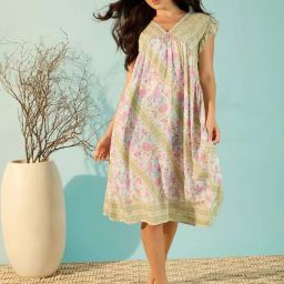 The Kaftan Company Pink Printed Nighty-image-95