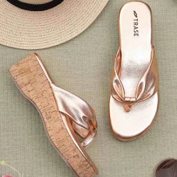 Trase Women's Rose Gold Thong Wedges-image-3