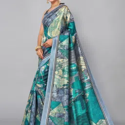 Satrani Multicolored Geometric Print Saree With Unstitched Blouse image 3