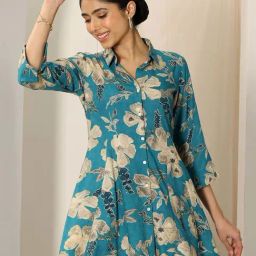 Libas Teal Floral Kurti-image-52