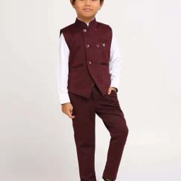Kids Island Boys Maroon Printed Full Sleeves Suit Set-image-25
