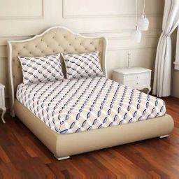 Welspun Geometric Blue 150 TC Cotton King Bed Sheet with 2 Pillow Covers-image-93