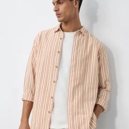 The Souled Store Orange Regular Fit Striped Shirt-image-30