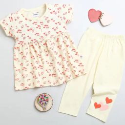 Bumzee Girls Cream Printed Frock With Leggings-image-53