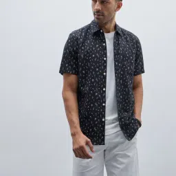 WES Casuals by Westside Black Floral Printed Slim-Fit Cotton Shirt-picture-45