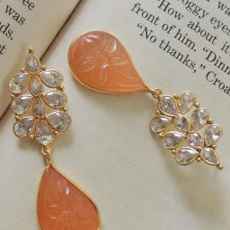 Johori Orange & Golden Dangler Earrings image 3
