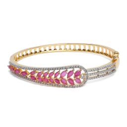 Aatmana Gold-Plated American Diamond And Ruby Studded Leaf Patterned Bracelet image 3