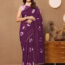 FABMORA Purple Tie & Dye Saree With Unstitched Blouse-picture-33