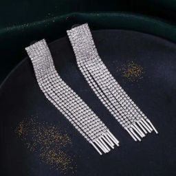NVR Silver Toned Contemporary AD Studded Dangler Earrings for Women-54