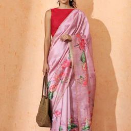 Jaipur Kurti Pink Floral Print Saree with Unstitched Blouse-picture-45