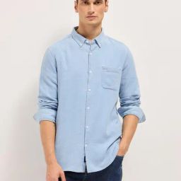 The Bear House Blue Cotton Slim Fit Solid Shirt-picture-35