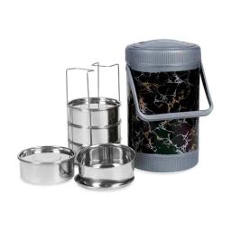 Varmora Jumbo Cosmic Silver Stainless Steel Lunch Box - Set of 5-12