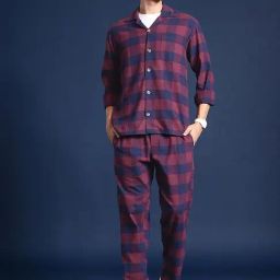 Hancock Maroon Cotton Regular Fit Checks Lounge Sets-picture-39