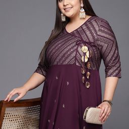 A PLUS BY AHALYAA Plus Size V-neck Maxi Ethnic Dress-picture-15