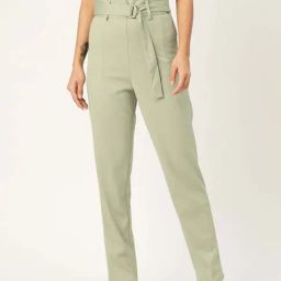 ZASTRAA Sea Green Solid Trousers-picture-32
