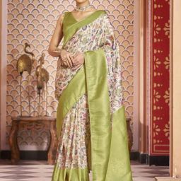 FABMORA Beige & Green Silk Woven Saree With Unstitched Blouse-picture-22