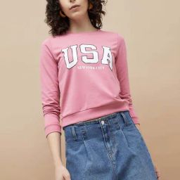 Ginger By Lifestyle Pink Cotton Regular Fit Printed Sweatshirt-image-51