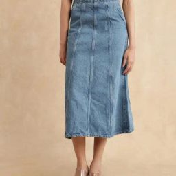 RAREISM Blue Cotton Solid Skirt-image-23