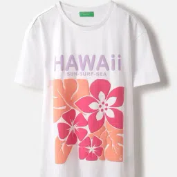 United Colors of Benetton Girls White Regular Fit Round Neck Floral T-Shirt-image-57