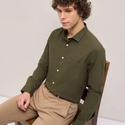 The Bear House Green Cotton Tailored Fit Solid Formal Shirt-image-44