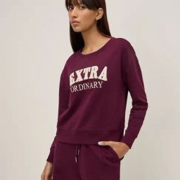 Studiofit by Westside Wine Text Embroidered Cotton Sweatshirt-image-93