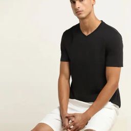 WES Casuals by Westside Black Plain Cotton Blend Relaxed-Fit T-Shirt-image-32
