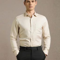 Louis Philippe Beige Cotton Regular Fit Texture Shirt-picture-35