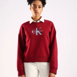 Calvin Klein Jeans Red Cotton Relaxed Fit Logo Printed Sweatshirt-picture-36