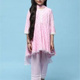 BIBA Girls Pink Self Design Kurta, Pants, with Dupatta-image-48