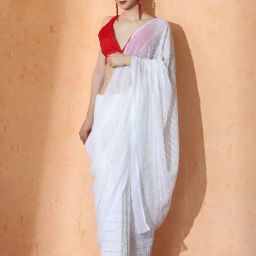 Jaipur Kurti White Embellished Saree with Unstitched Blouse-image-13