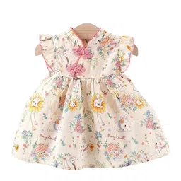 StyleCast x Revolte Girls Cotton V-Neck Floral Print Flutter Sleeve A-Line Dress-picture-1