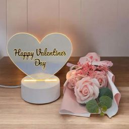 Art Street Led Light With 3 Pink Roses Gift Set-image-73