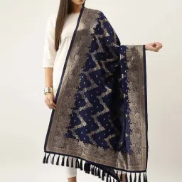 Silk Land Navy Woven Pattern Dupatta-picture-31
