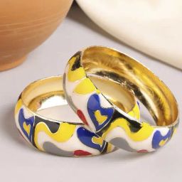 OOMPH White & Yellow Ethnic Kada-Meenakari Floral Design Bangle set Pack of 2-2