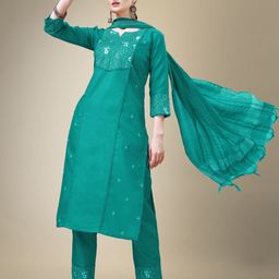 HI FI NX Women Ethnic Motifs Embroidered Regular Kurta with Churidar & With Dupatta-image-1