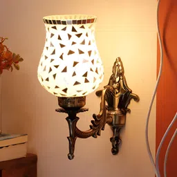 Devansh White & Gold-Toned Textured Metal Traditional Wall Lamp-11