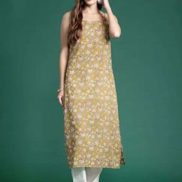 Indo Era Brown Cotton Printed Straight Kurta-image-34