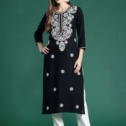 Indo Era Black Embroidered Straight Kurta-image-66
