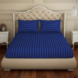 Spaces Stripe Blue 210 TC Cotton King Bed Sheet with 2 Pillow Covers-image-3